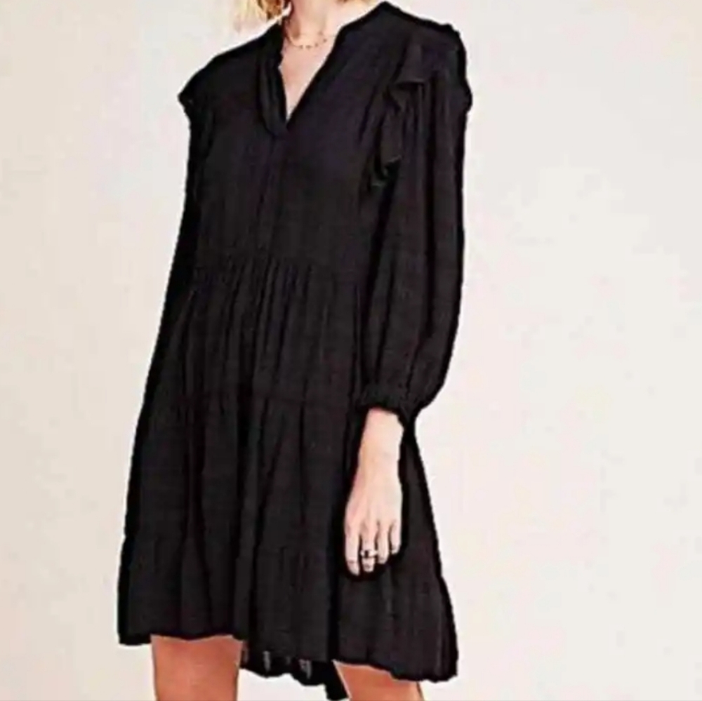 AMADI Rossi Ruffled Rayon Tunic Dress Black Large